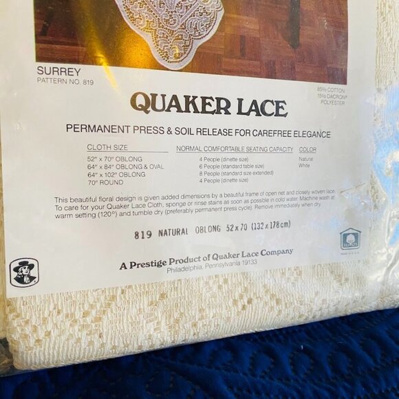 Vintage Quaker Lace Tablecloth Dinner Cloth Pattern 819 Surrey Natural Oblong 52 - Picture 3 of 4